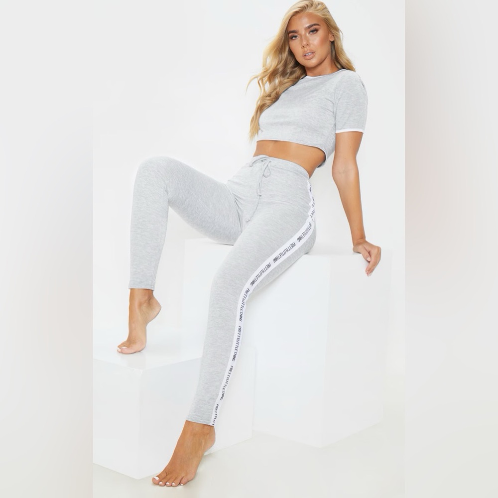 PRETTYLITTLETHING GREY LONG PJ SET
